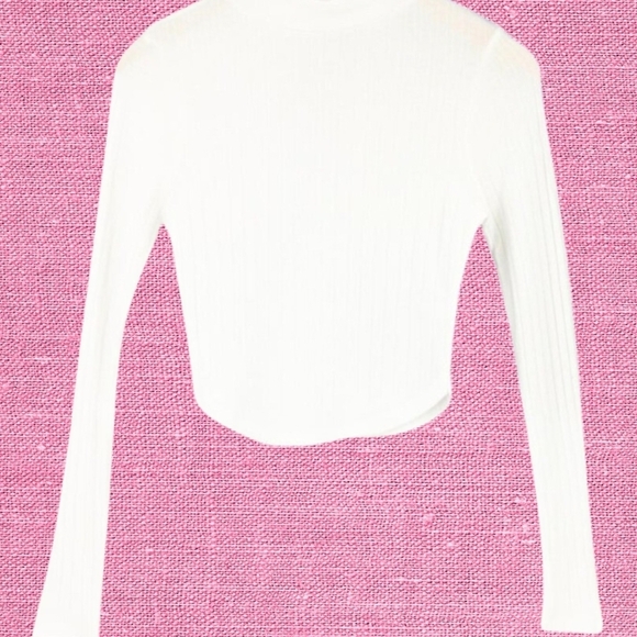 Zenana Off White Ribbed Crop Long Sleeve Top Medium - Picture 1 of 1